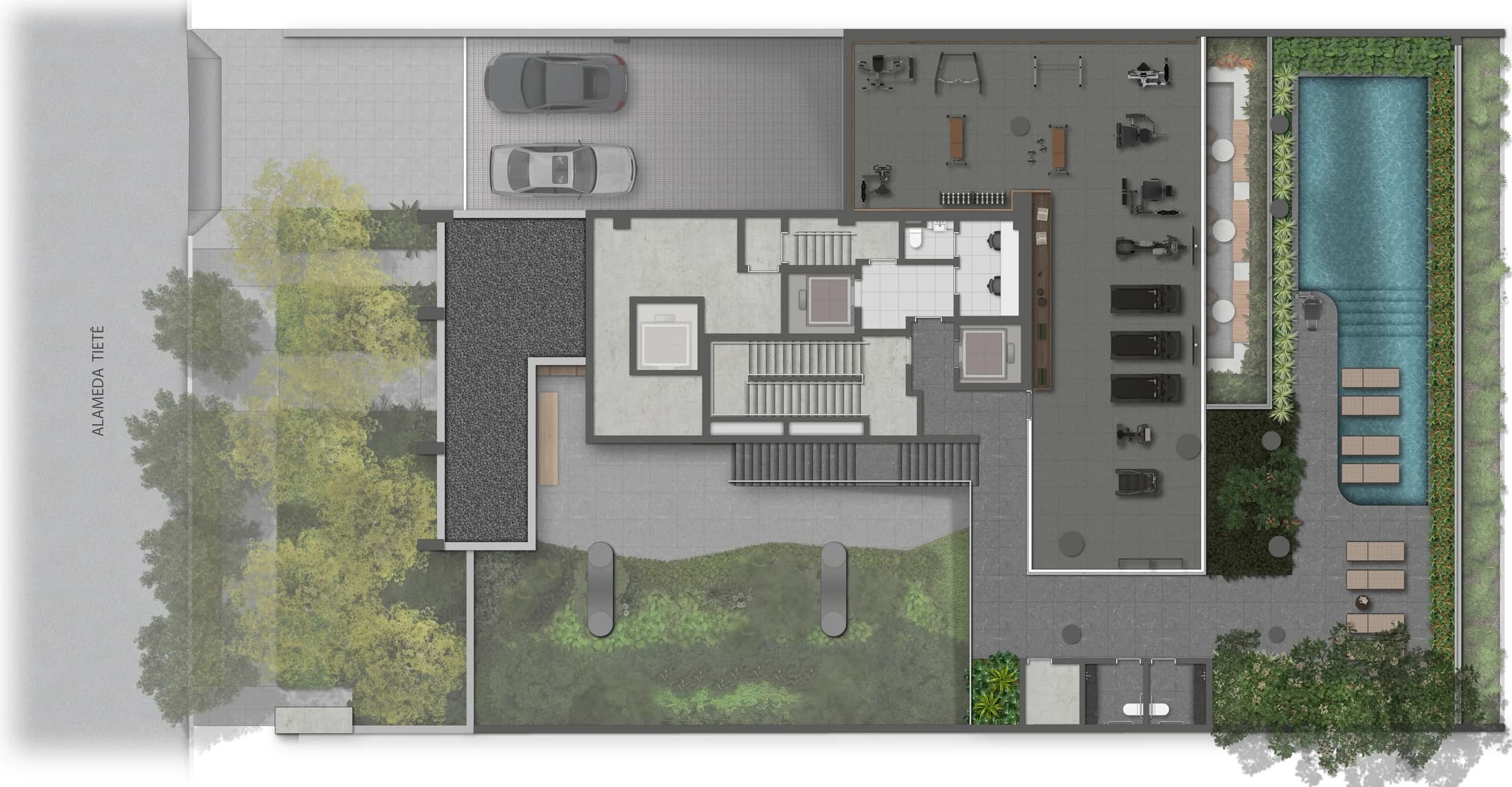 Implantação do primeiro pavimento do Edifício Jardim